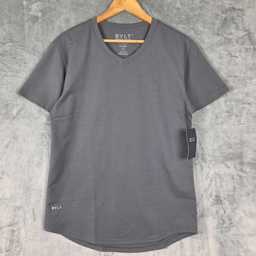 Bylt Shirt Medium Gray Drop Cut V-Neck Short Sleeve Athletic Athleisure Casual